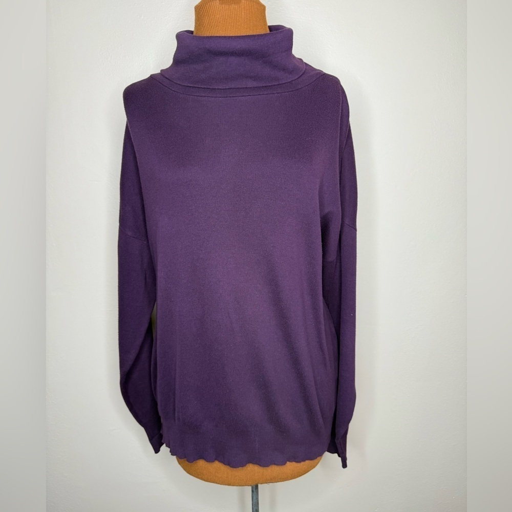 Joan Vass Vintage Deep Purple Turtleneck Sweater Cotton Size Large